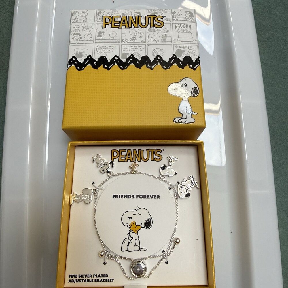 Peanuts Friends Forever Snoopy Woodstock  Adjustable Bracelet Fine Silver Plated